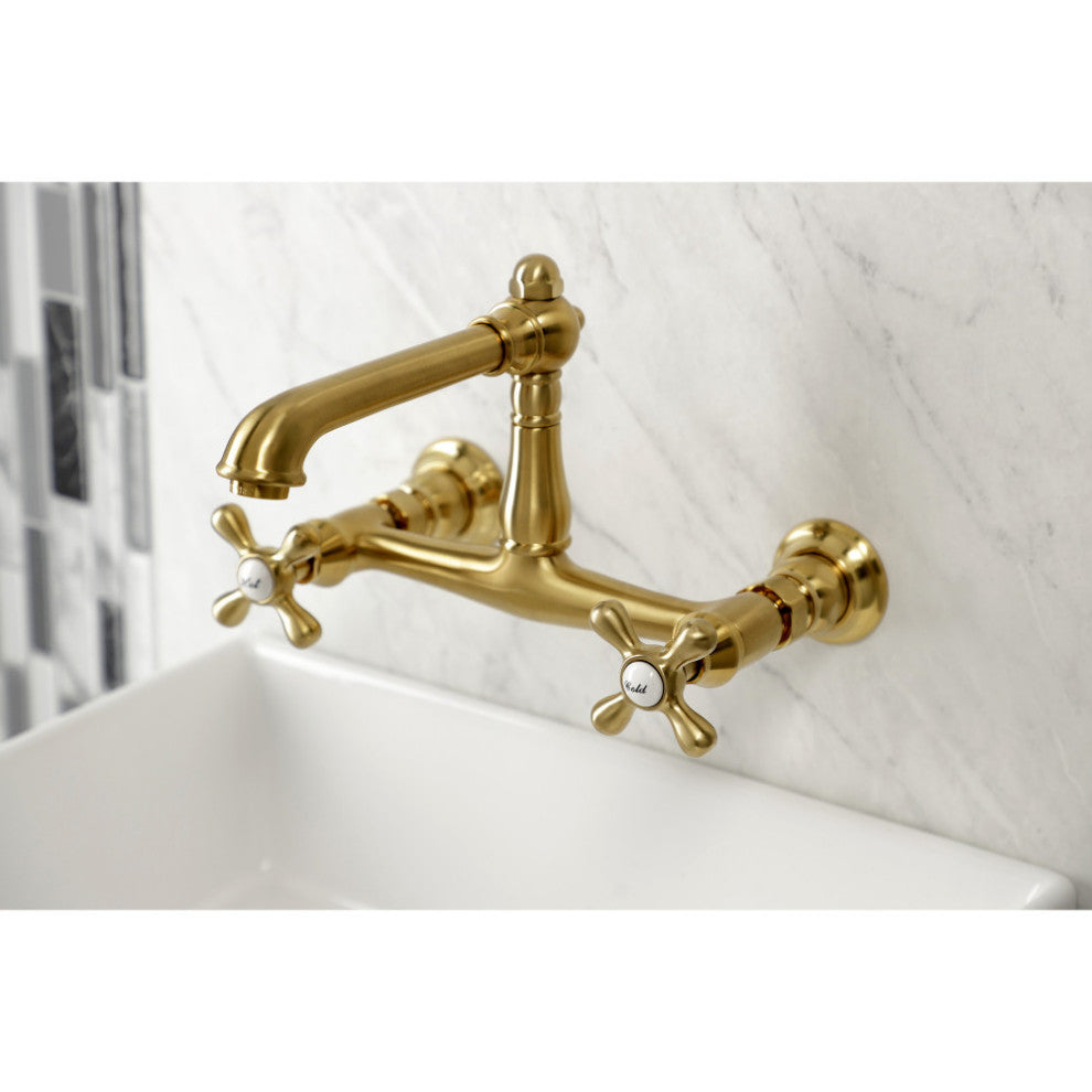 Kingston Brass KS7247AX 8" Center Wall Mount Bathroom Faucet, Brushed Brass