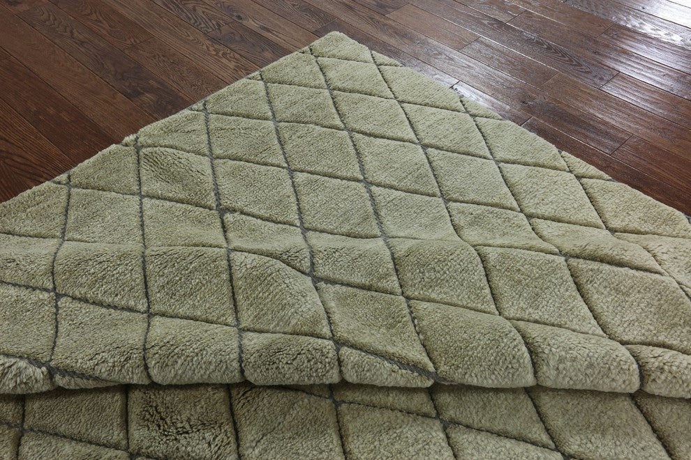Unique Ivory Brocade Plush 8''x10'' Maroccan Hand Knotted Wool Area Rug H8422