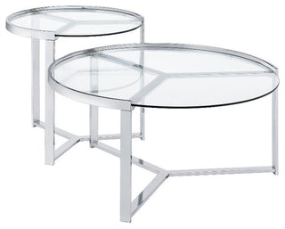 Coaster Delia 2-Piece Metal Round Glass Top Nesting Coffee Table Chrome