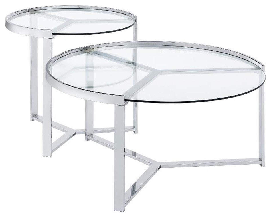 Coaster Delia 2-Piece Metal Round Glass Top Nesting Coffee Table Chrome