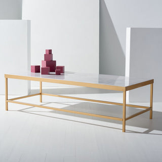 Safavieh Couture Caralyn Rectangle Marble Coffee Table White/Brass