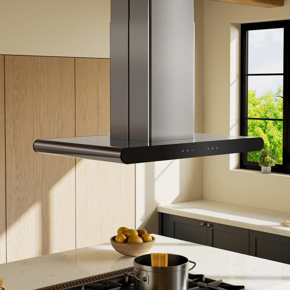36 in. 400 CFM Island Range Hood Ducted Exhaust Kitchen Vent Tempered Glass