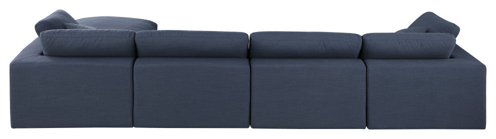Comfy Upholstered L-Shaped Modular Sectional, Navy, 5-Piece: 2 Armless Chair, 2 Corner Chair, 1 Ottoman, Linen Textured Fabric
