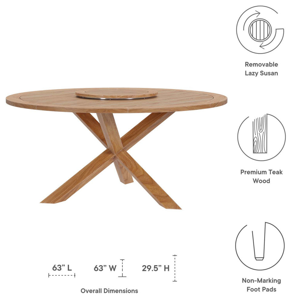 Wellspring 63" Outdoor Patio Teak Wood Dining Table, Natural