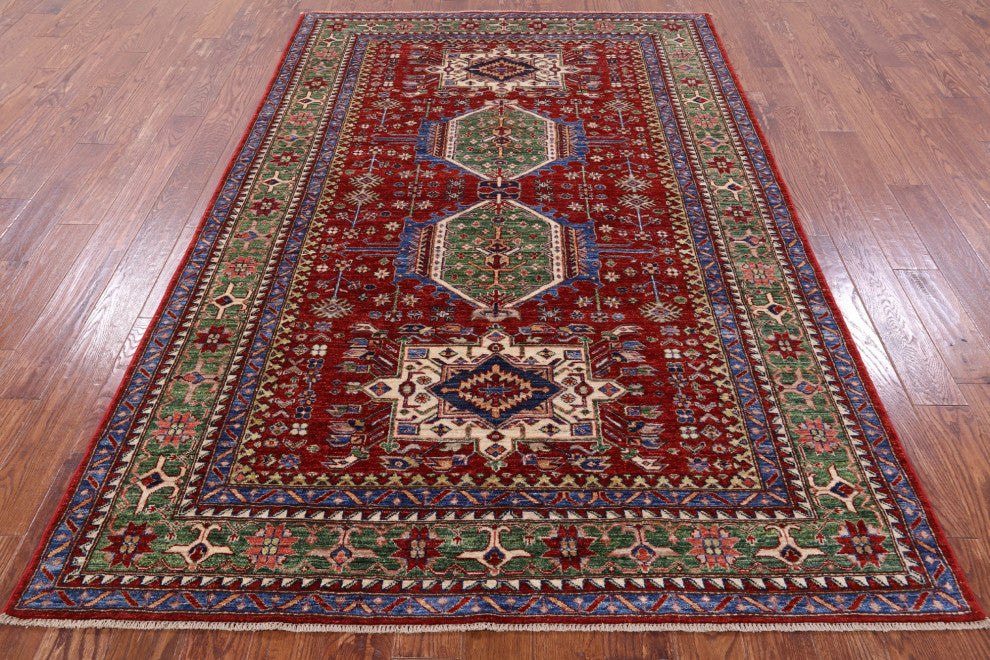 5' 11" X 9' 0" Super Kazak Hand Knotted Wool Rug Q10525