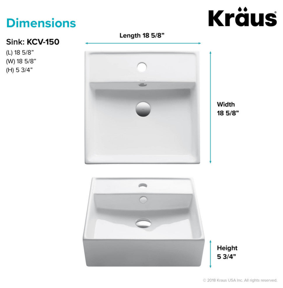 Elavo Ceramic Square Vessel White Sink