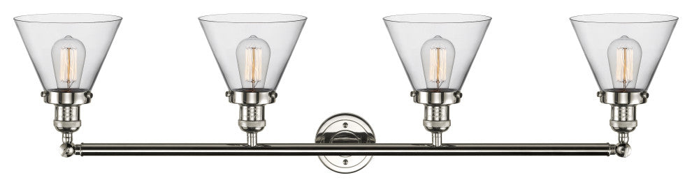Large Cone 4-Light Bath Fixture, Clear Glass, Polished Nickel