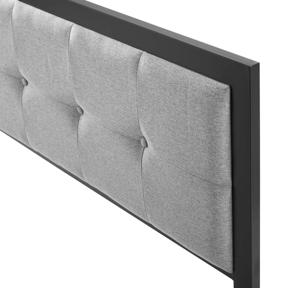 Tufted Headboard, Queen Size, Fabric, Black Gray, Modern Contemporary