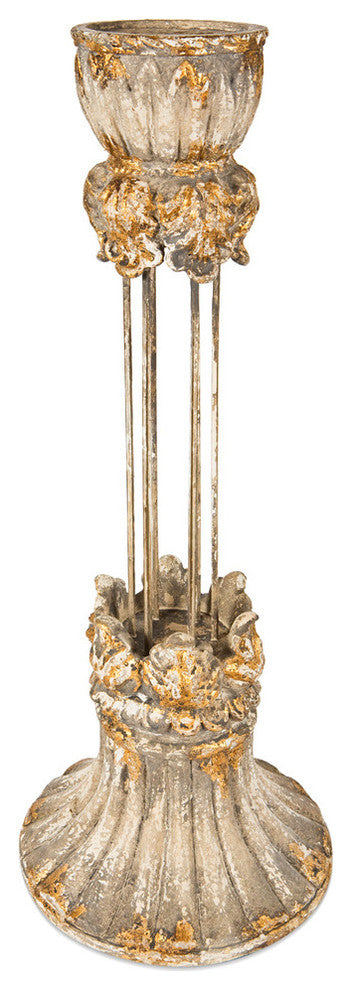 Elizabeth Resin Metal Candlestick Holder, Washed Gray and Gold