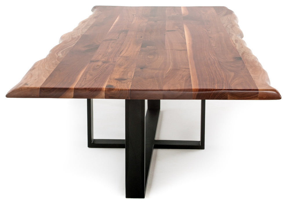 Contemporary Live Edge Dining Table, Black Walnut, 60x48x31