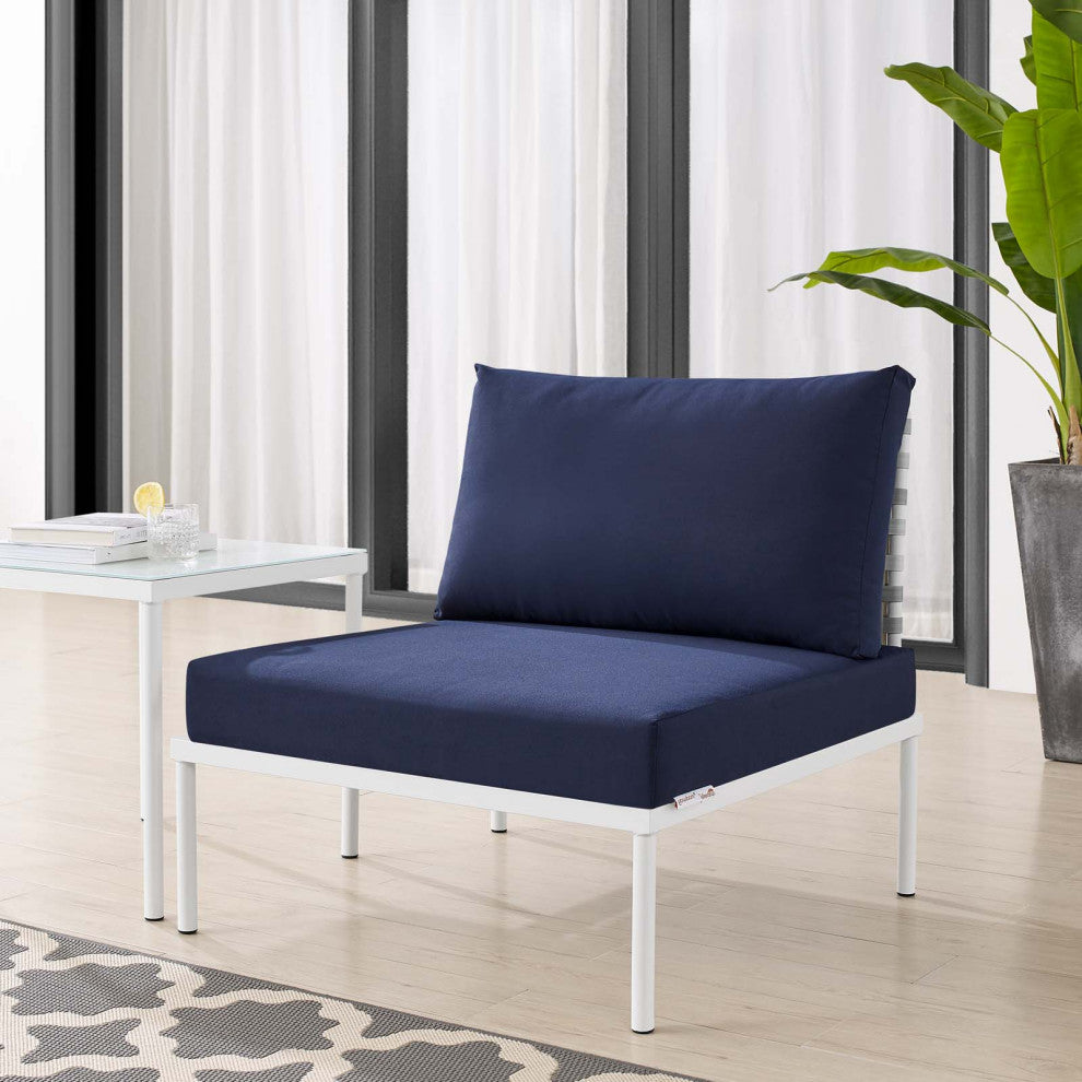 Sofa Middle Chair, Sunbrella, Aluminum, Metal, Blue Navy, Modern, Outdoor Patio
