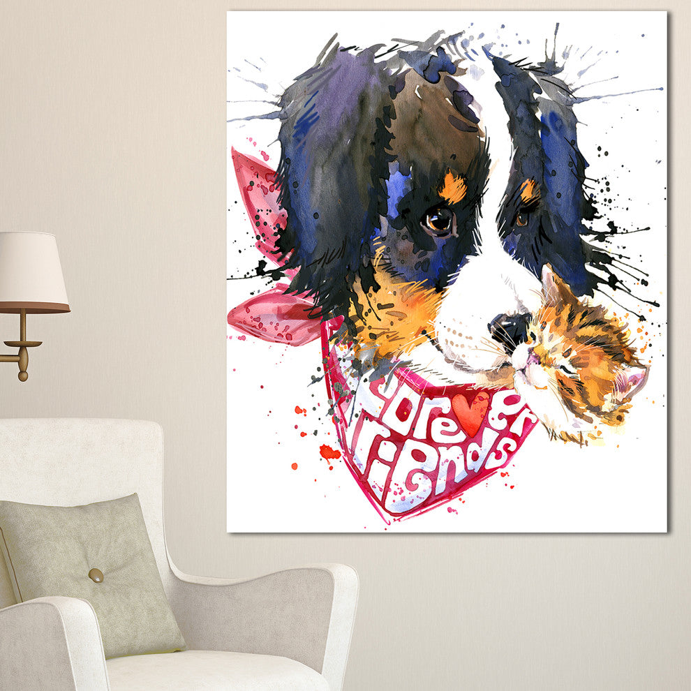 Dog and Cat Friends Forever, Animal Canvas Art Print, 30"x40"