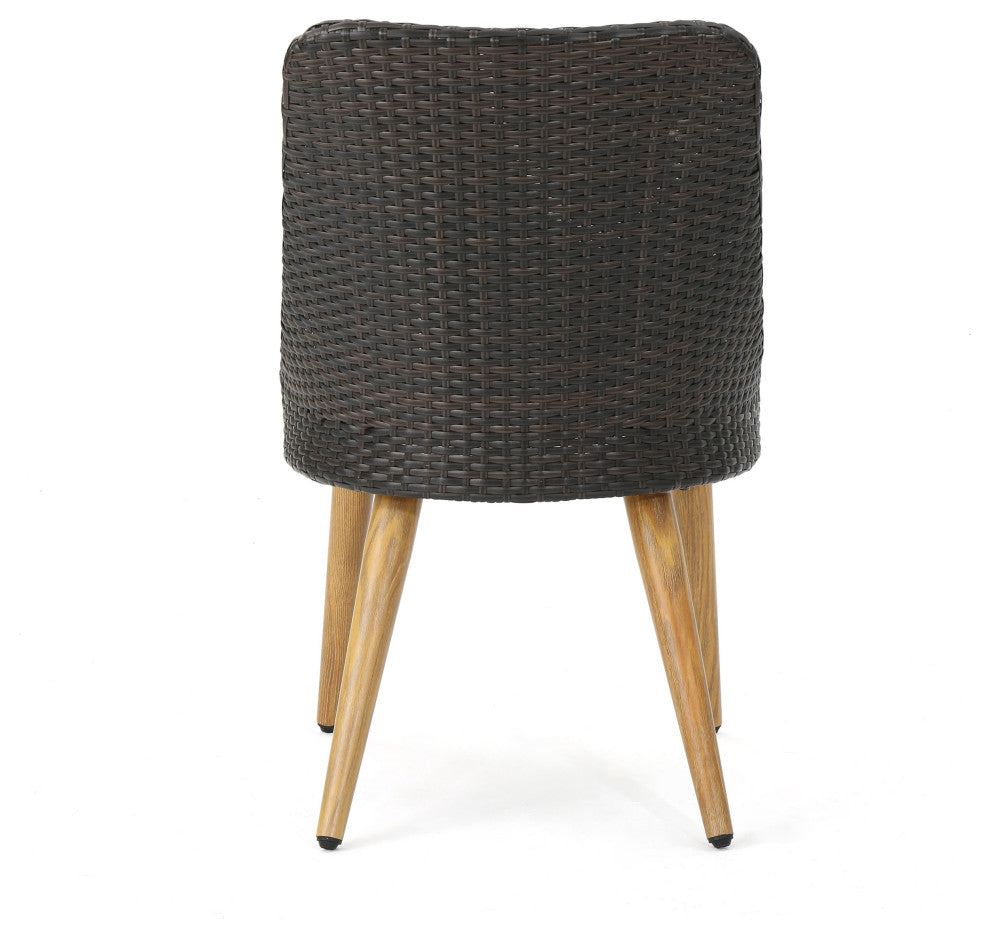 GDF Studio Desmond Outdoor Wicker Dining Chairs With Wood Metal Legs, Set of 2