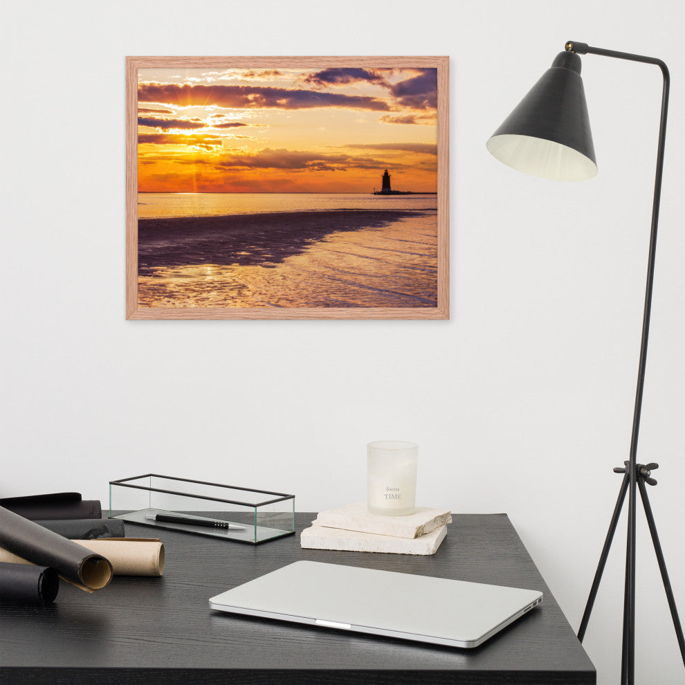 Cape Henlopen at Sunset Coastal Landscape Framed Photo Paper Wall Art Prints, Red Oak, 16" X 20"