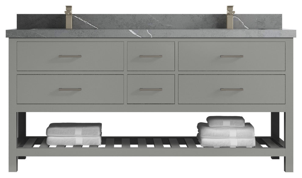 Parker 72 Double Sink Bath Vanity in Elephant Skin Gray  2" Piatra Gray