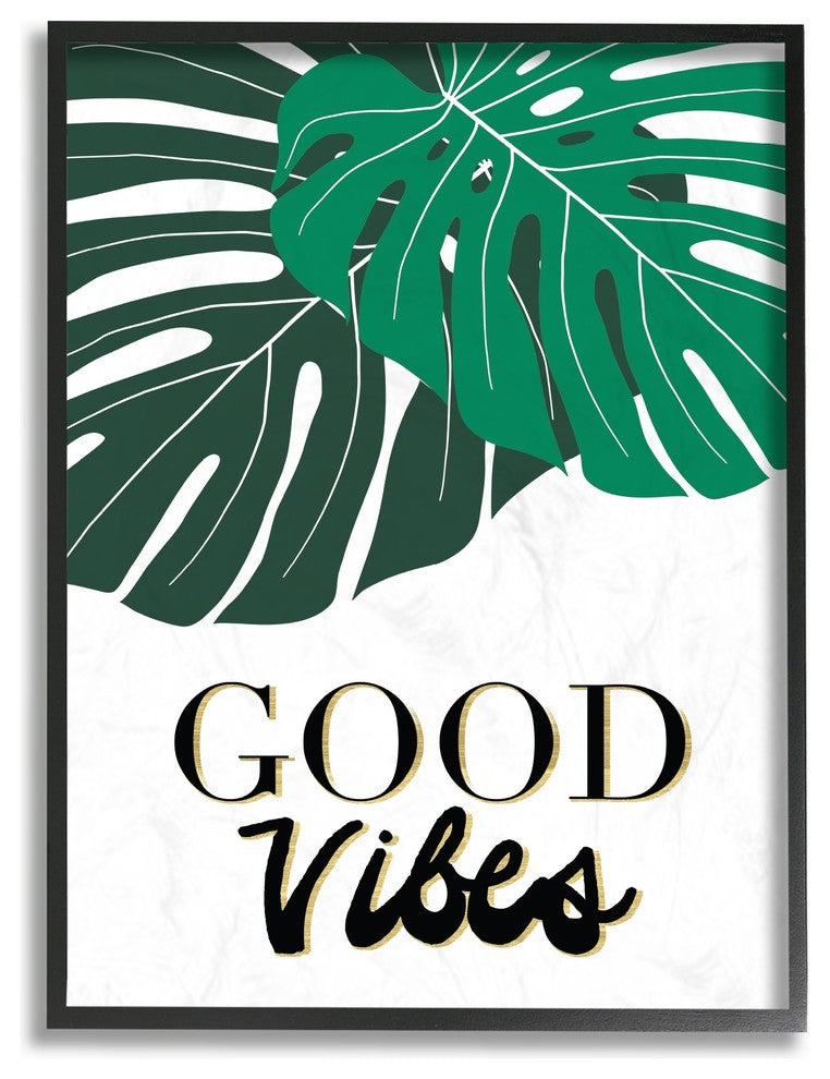 Good Vibes Tropical Monstera Typography Oversized Framed Giclee Art, 16"x20"