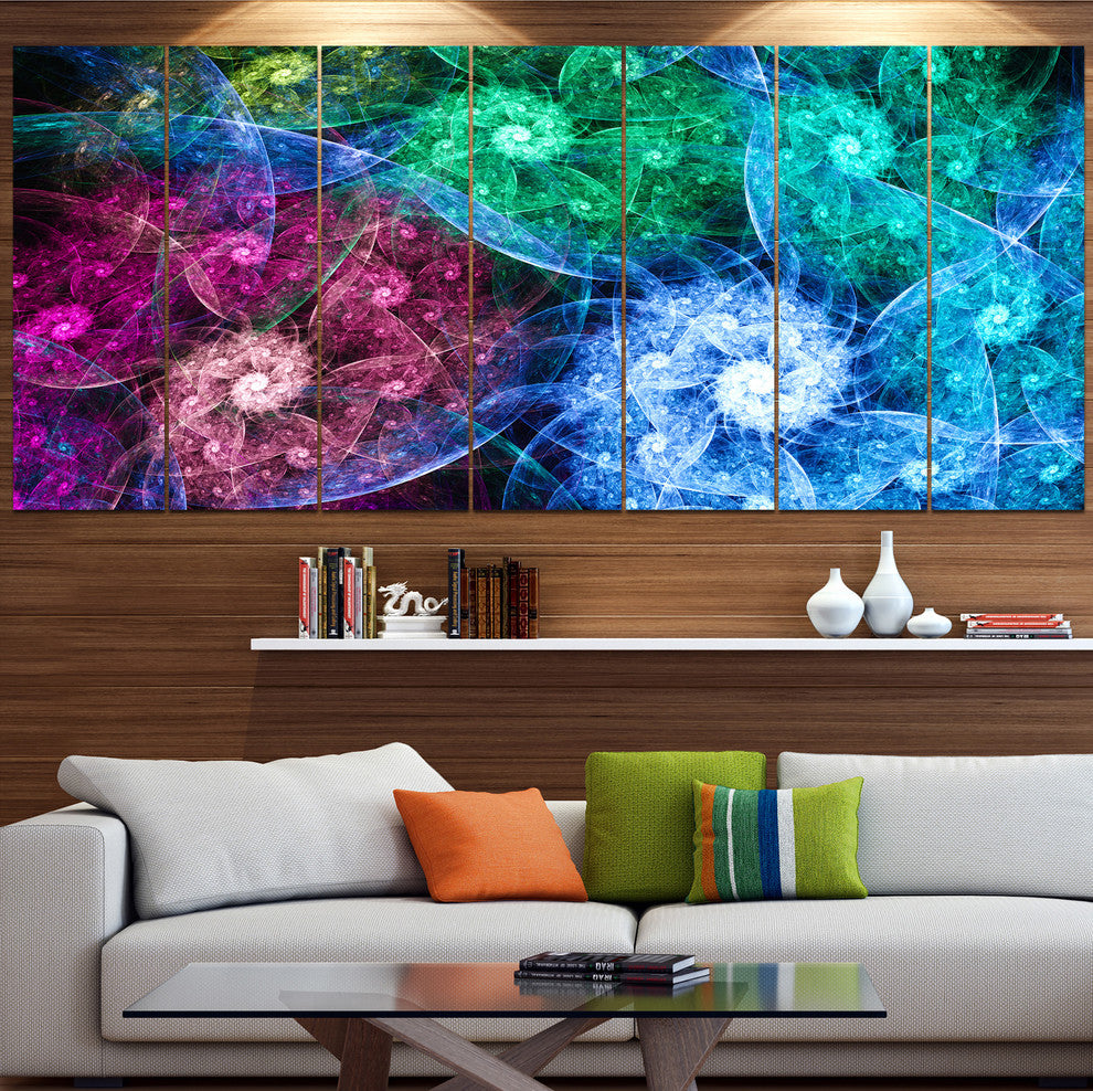 Multi Color Bright Exotic Flowers, Abstract Wall Art Canvas, 83"x32", 7 Panels