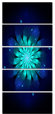 "Fractal Flower, Blue and Turquoise" Floral Art Canvas Print, 5 Panels, 28"x60"