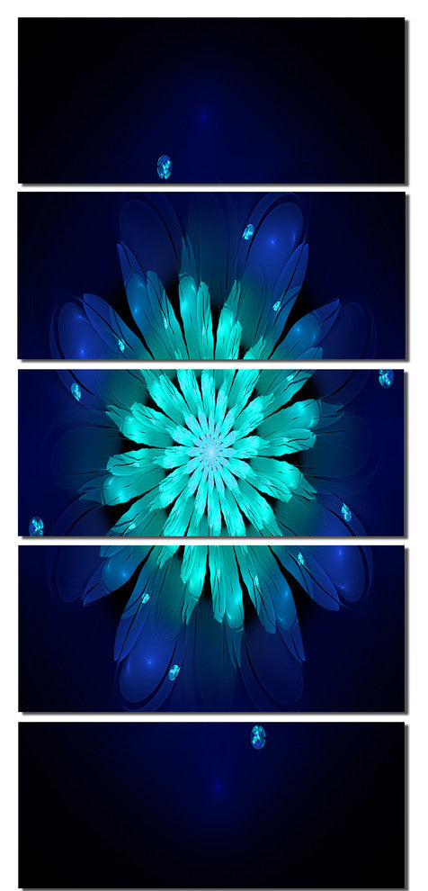 "Fractal Flower, Blue and Turquoise" Floral Art Canvas Print, 5 Panels, 28"x60"