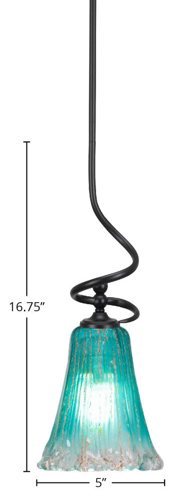 Capri Stem Mini Pendant In Matte Black Finish With 5.5" Fluted Teal Crystal