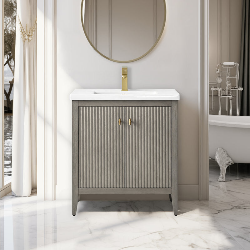 Vanity Art Freestanding Vanity, Driftwood Gray, 30", Single Sink, Golden Brushed