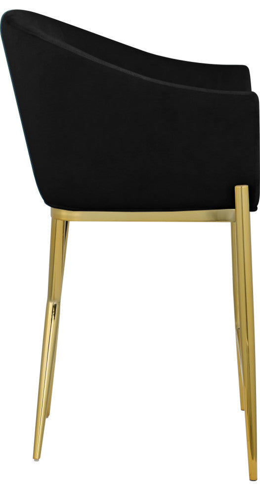 Xavier Velvet Upholstered Counter Height Stool, Black, Gold Finish
