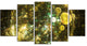 Yellow Spherical Planet Bubbles, Abstract Canvas Art Print, 60"x32", 5 Panels