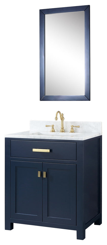 Madison 30" Single Carrara Marble Vanity In Monarch Blue, Vanity F2-0012-06-Tl F