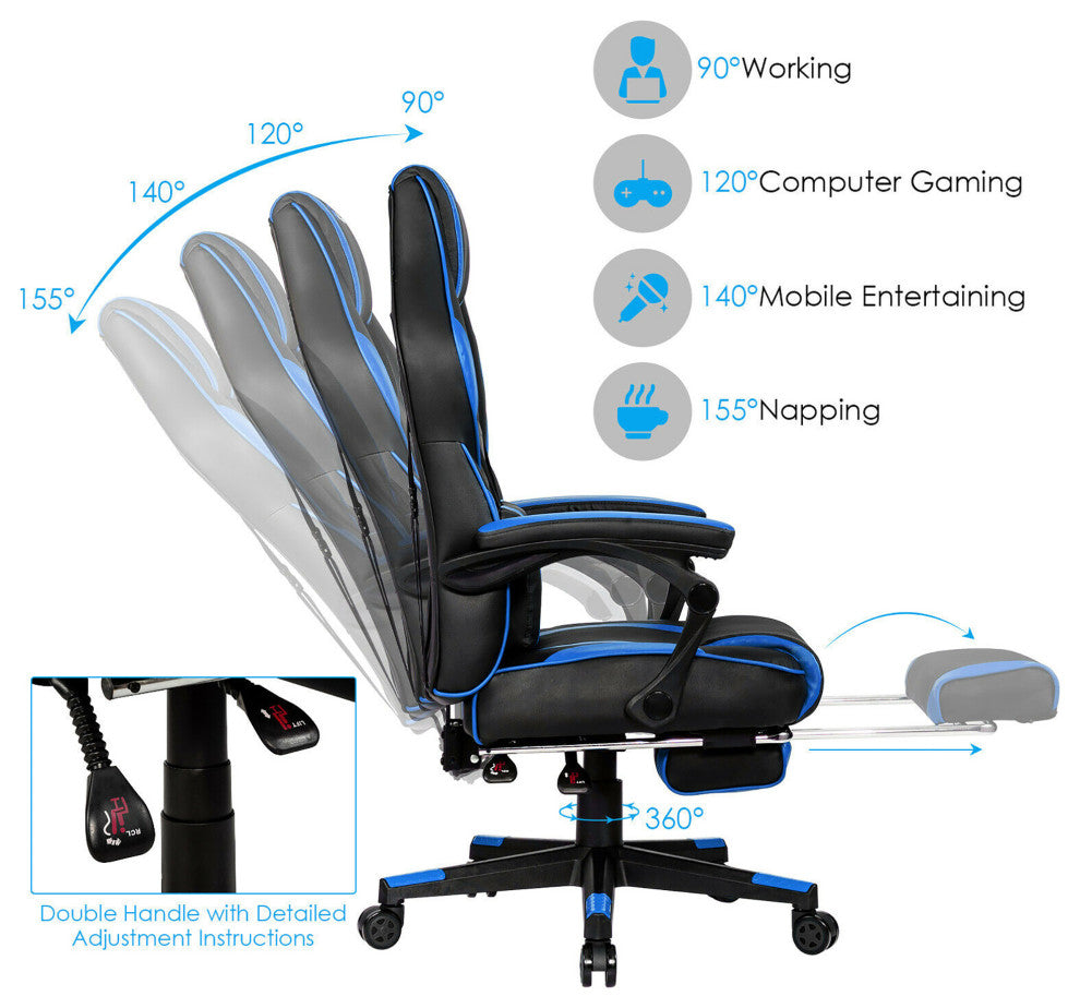 Goplus Massage Gaming Chair Reclining Computer Office Chair with Footrest Blue