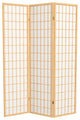 6' Tall Window Pane Shoji Screen, Natural, 3 Panels
