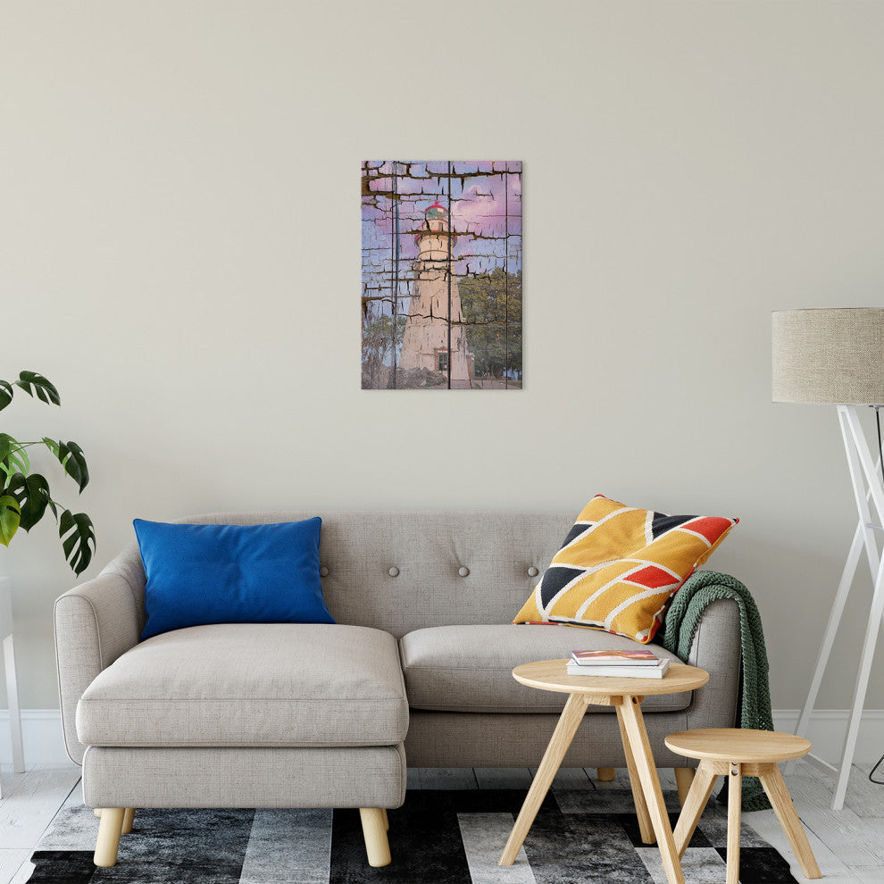 Faux Wood Texture Marblehead Lighthouse at Sunset Canvas Prints, 16" X 20"