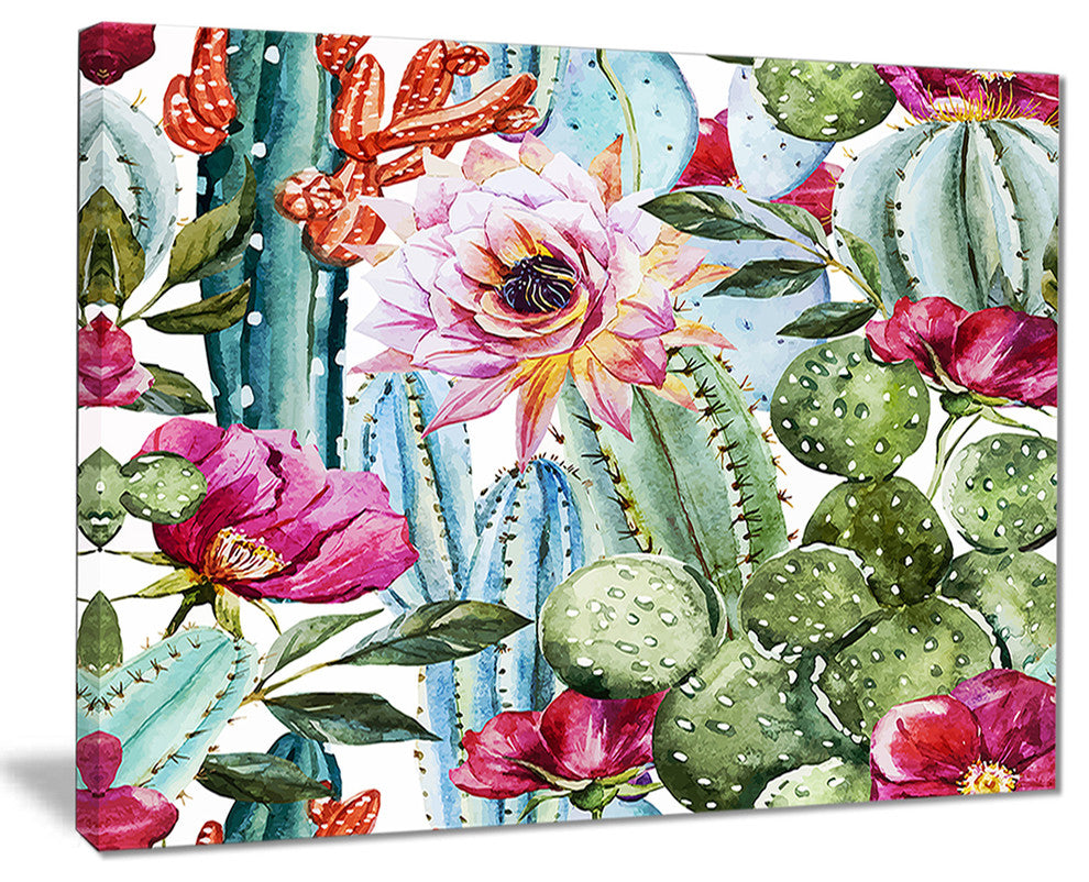 "Cactus Pattern Watercolor" Floral Digital Art Canvas Print