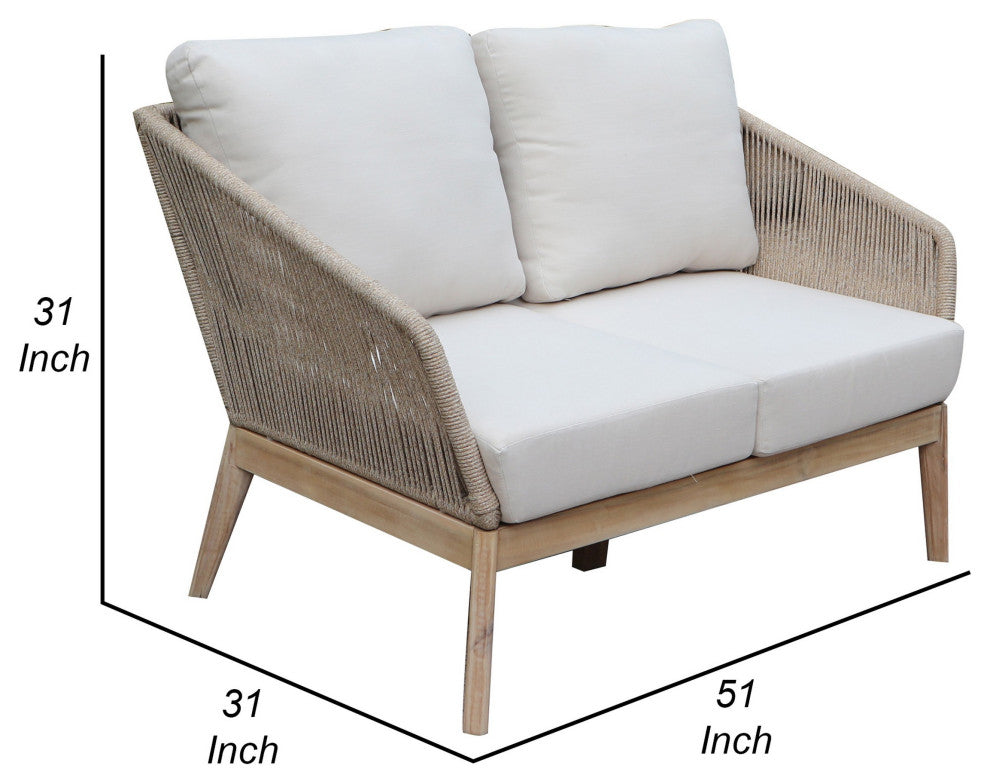 Benzara BM287760 Patio Sofa Fade Resistant Cushions, Rich Brown Acacia Wood