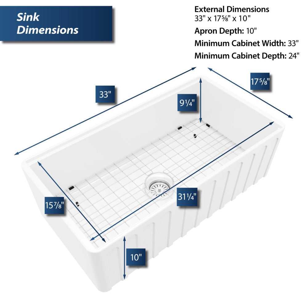 Karran 33 in. Single Bowl Workstation Fireclay Sink with Reversible Apron, White