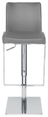 Matteo Adjustable Bar Stool, Top Grain Leather, Gray