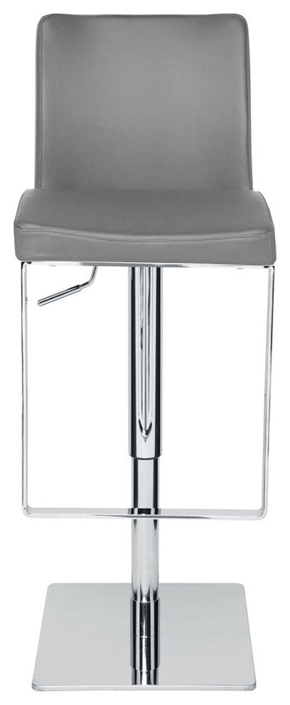 Matteo Adjustable Bar Stool, Top Grain Leather, Gray
