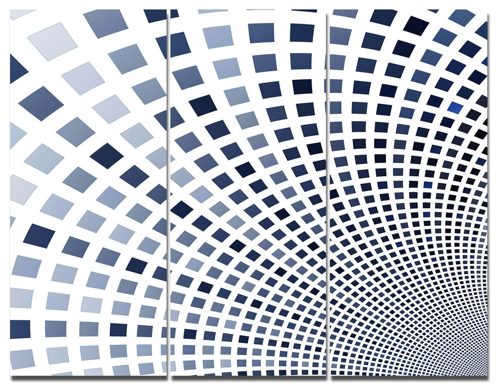 Blue Square Pixel Mosaic Illustration, Abstract Wall Art Canvas, 36x28, 3 Panels
