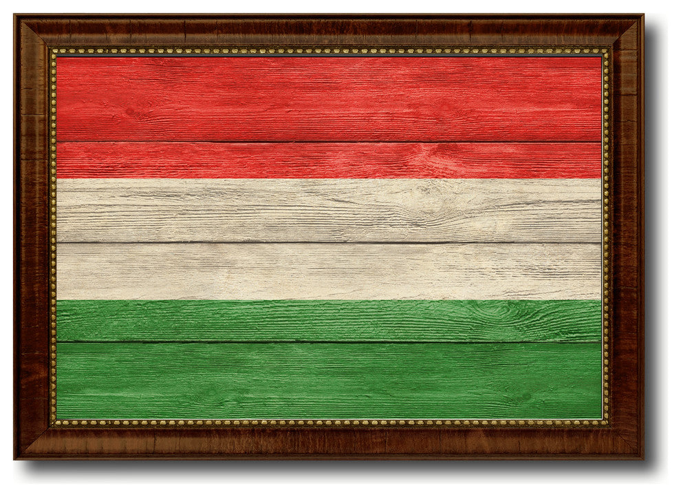Hungary Country Textured Flag Print With Brown Gold Frame, 19"X27"
