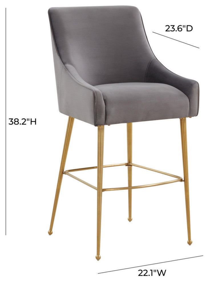 Beatrix Dark Grey Velvet Counter Stool - Gold Legs