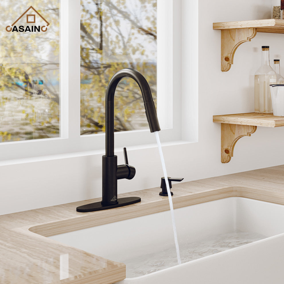 Touchless Pull Down Single Handle Kitchen Faucet With LED Function, Matte Black