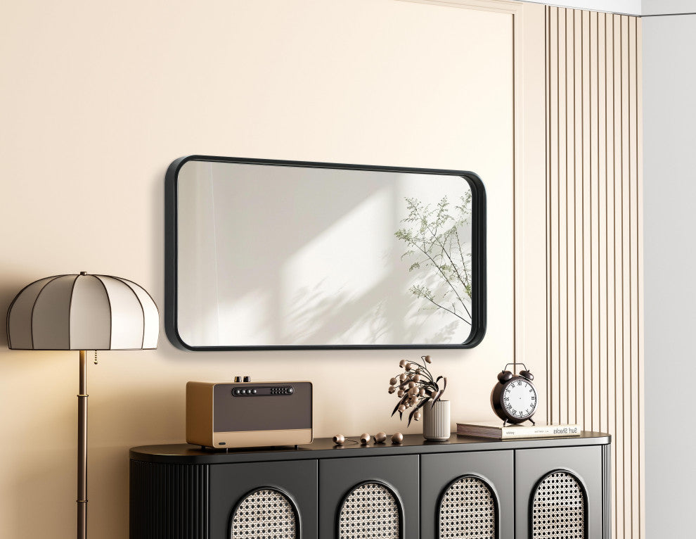 Home Living Contour Metal Rectangle Mirror 18x36, Black
