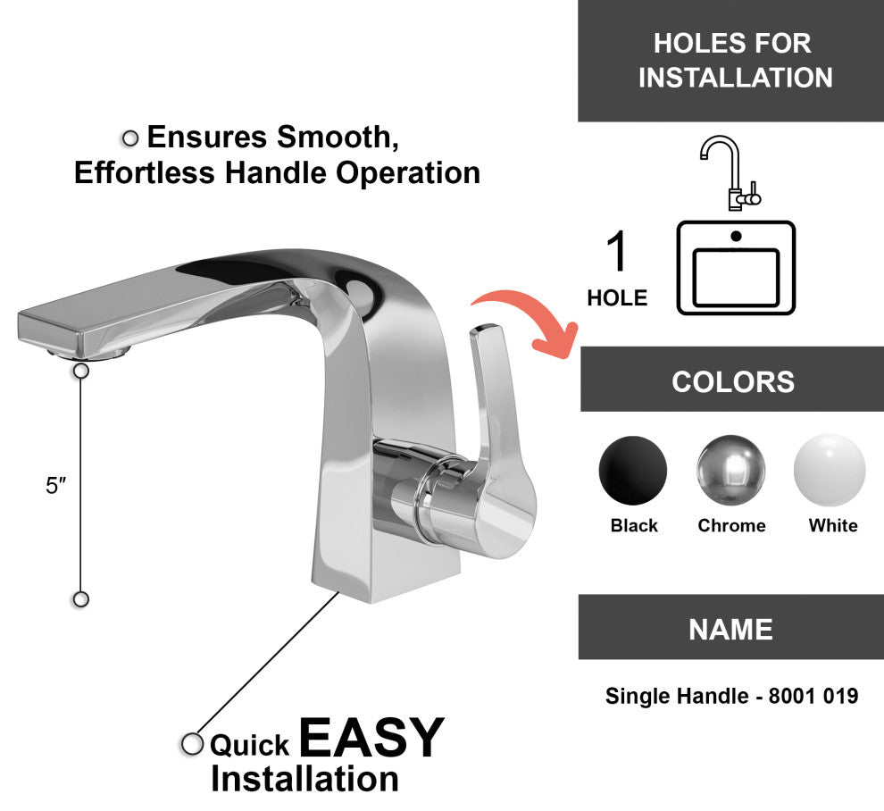 Dowell 8001/019 Series Single Handle Bathroom Faucet, Chrome