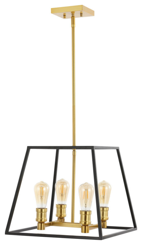 Lloyd 4-Light Industrial Iron LED Pendant, Black/Brass Gold, Width: 15"