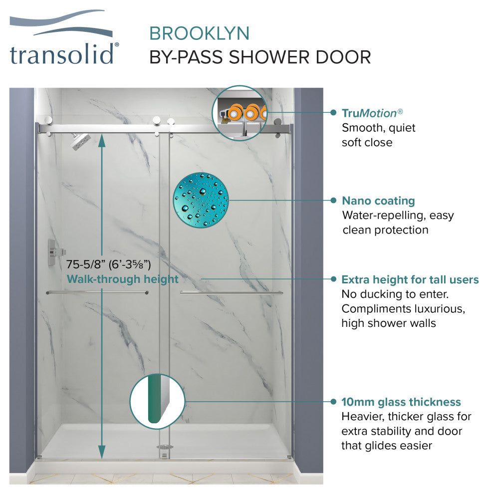 Brooklyn 60"x80" Frameless Shower Door, Iron Glass, Brushed Stainless, Niles