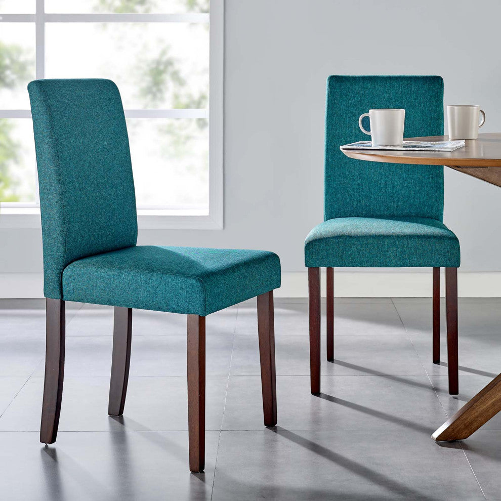 Side Dining Chair, Set of 2, Fabric, Wood, Teal Blue, Modern, Bistro Restaurant