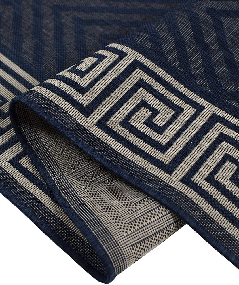 Outdoor Collection Geometric Area Rug - UV Safe Rug, Navy, 5'3"x7'6"