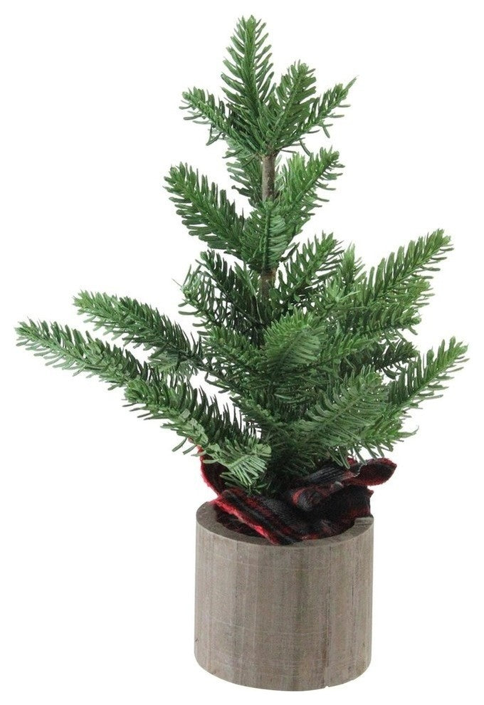 16" Artificial Pine Christmas Tree in Wooden Pot Table Top Decoration