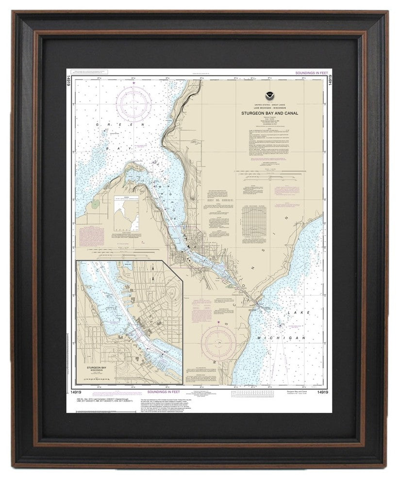 Framed Nautical Chart, Sturgeon Bay, Wisconsin, 18x24