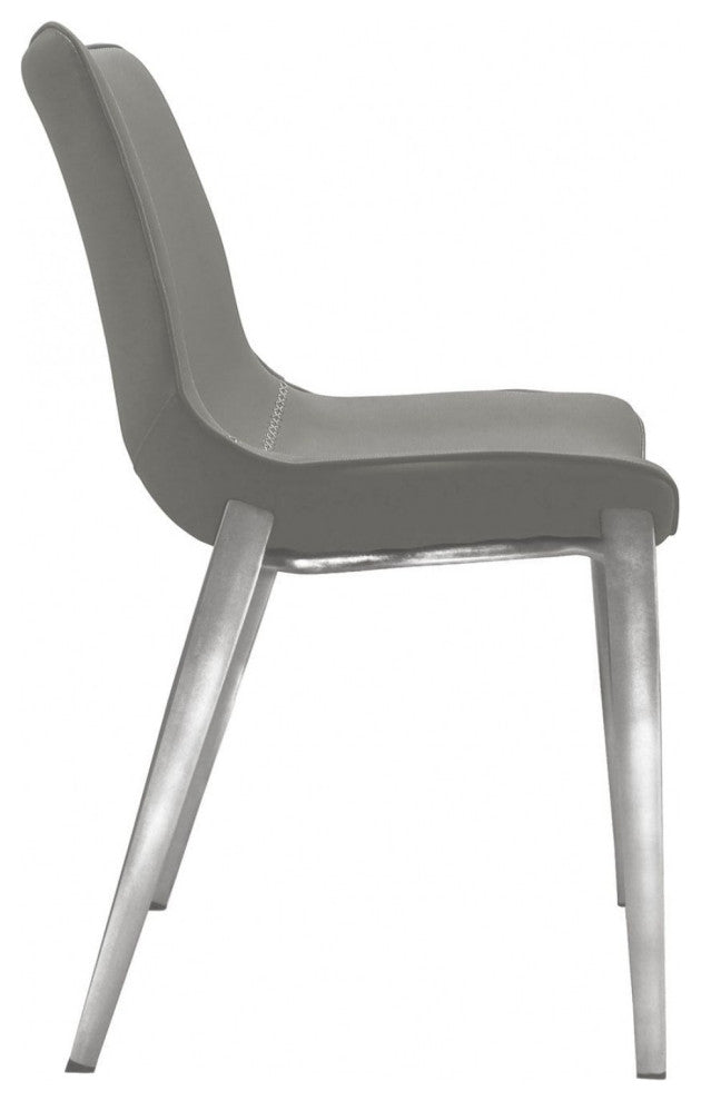 Set of Two Gray Faux Leather Modern Dining Chairs