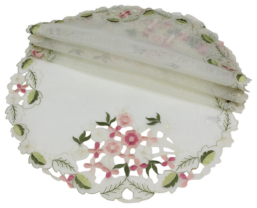 Fairy Garden Sheer Embroidered Cutwork 16" Round Doily, Set of 4